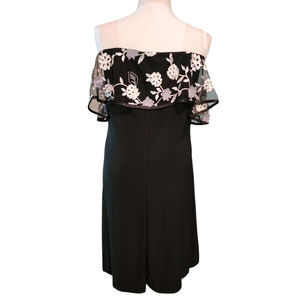 MSK Prelude Illusion Off Shoulder Black White Floral Embroidered Dress Women's L